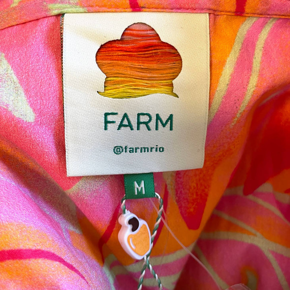 Farm Rio Bright Forest Button Front Midi Dress In Orange Size Medium New - Picture 15 of 16